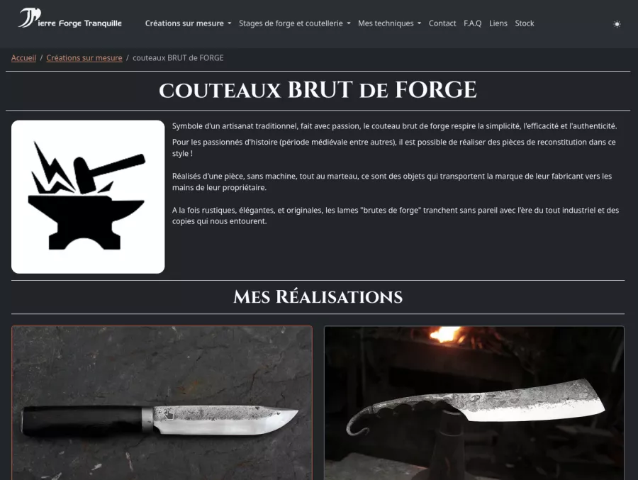 Image du site de pierre forge tranquille présentant la création sur mesure listée dans sa catégorie