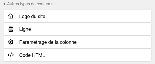 La fenêtre d’ajout de bloc, ouverte sur le groupe Autres types de contenus.
