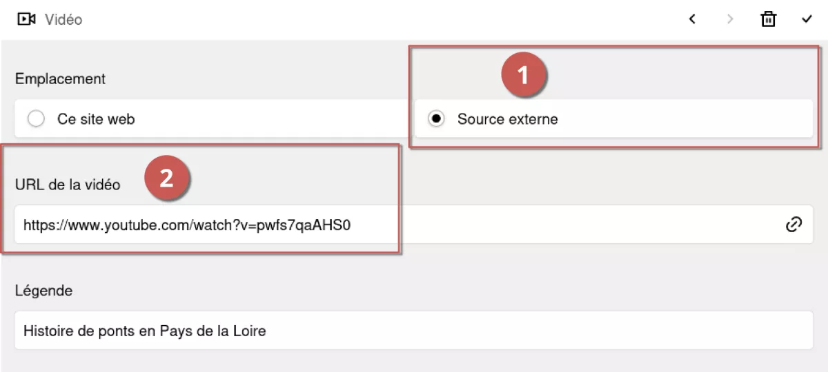 Ajout d’une vidéo YouTube dans l’espace d’administration, annoté