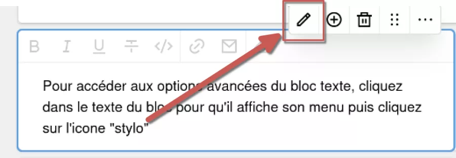 Identification de l’emplacement de l’icône « stylo » du bloc texte