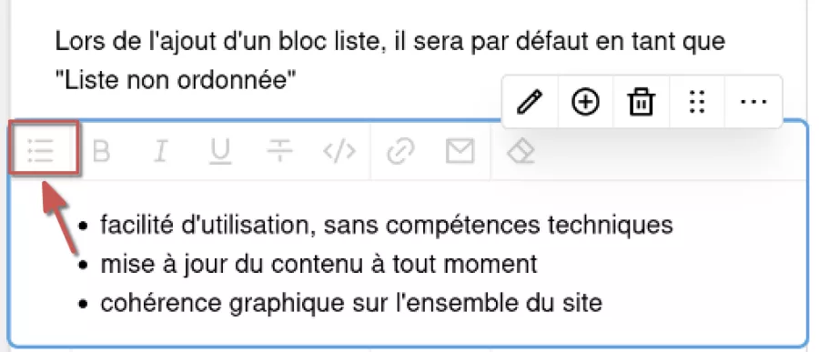 Bouton de sélection du style par défaut d’un bloc liste