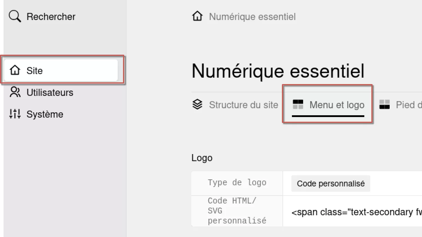 Image d'illustration de la page Style du menu, logo et favicon