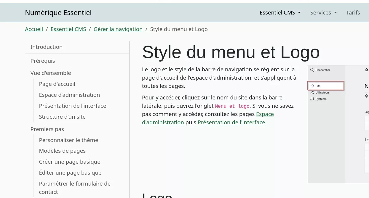 Image du site lorsqu’il a un logo de type texte "Numérique Essentiel"