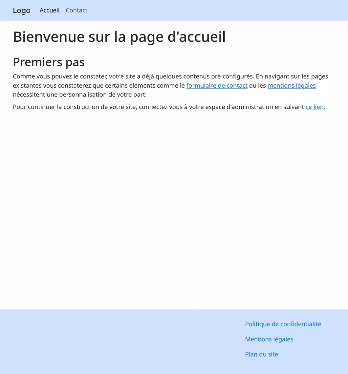 Page d’accueil du starterkit Essentiel CMS