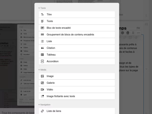 Aperçu de l’interface de l’espace d’administration d’Essentiel CMS
