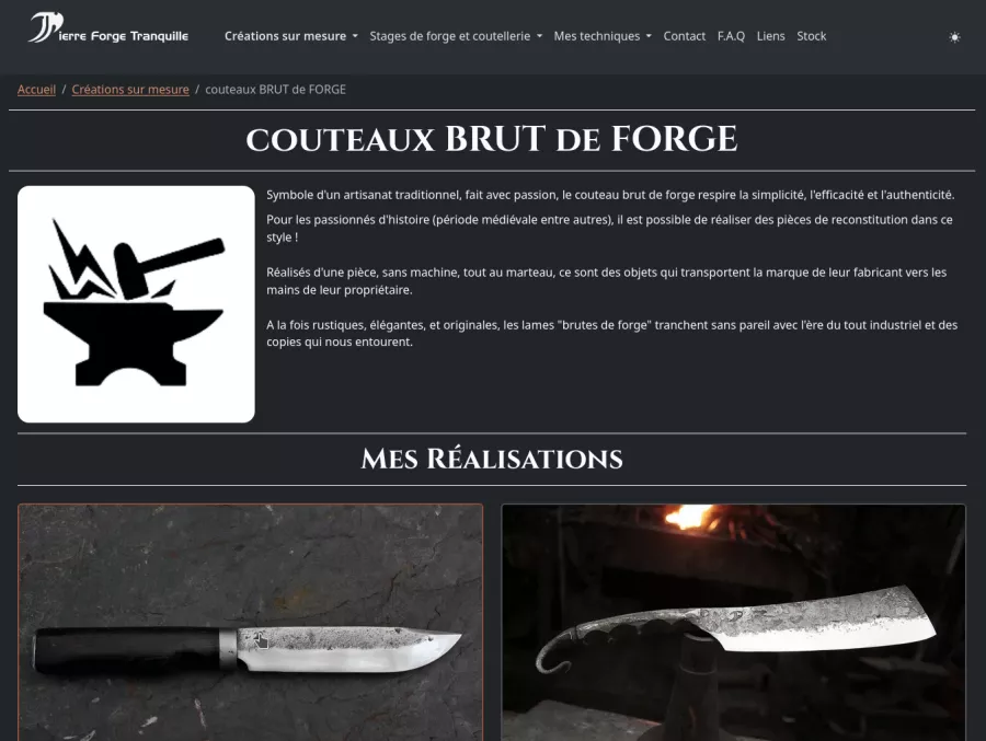 Image du site de pierre forge tranquille présentant la création sur mesure listée dans sa catégorie
